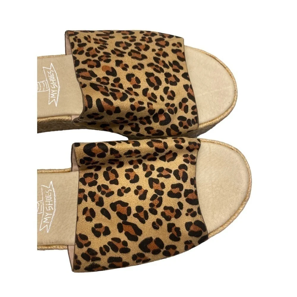 Cool My Shoes Espadrilles Cheetah Band Slides Platform Sandals Size: 9